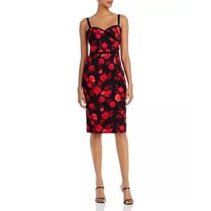 Black Halo Daria Sheath Sleeveless Rose Print Cocktail Dress Women’s Size 8